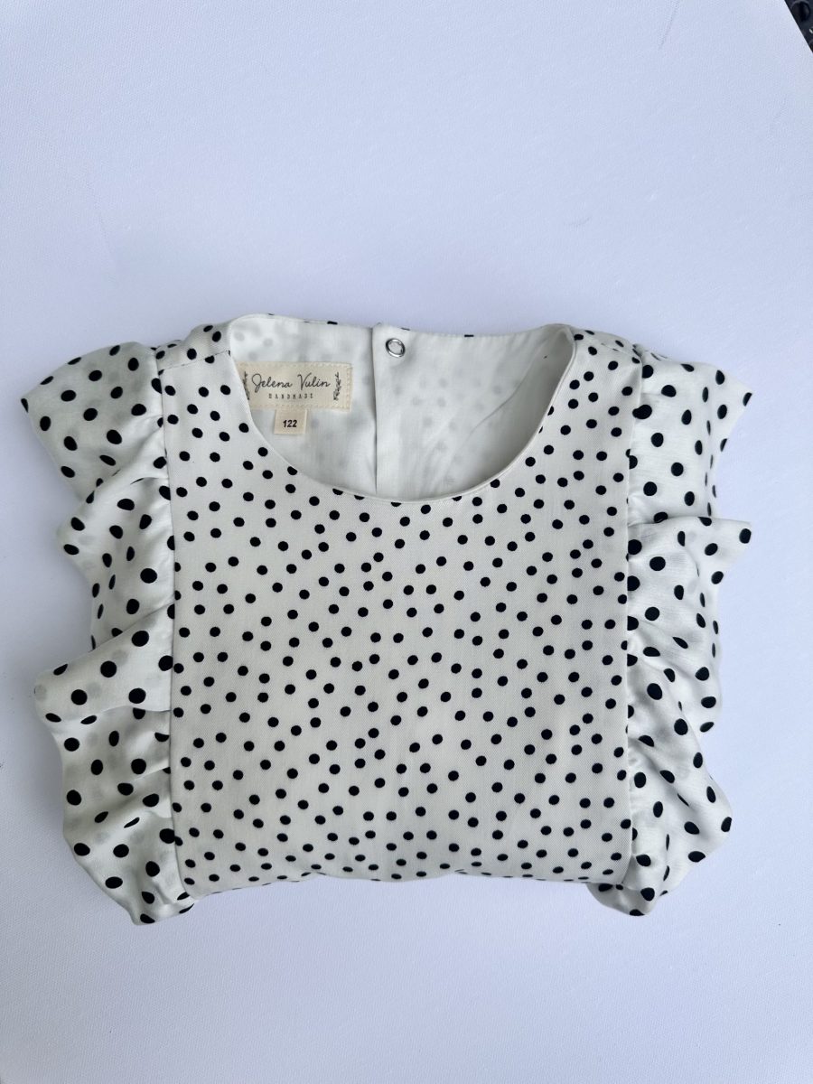Girl`s White Middle Dress with Black Dots - Image 3