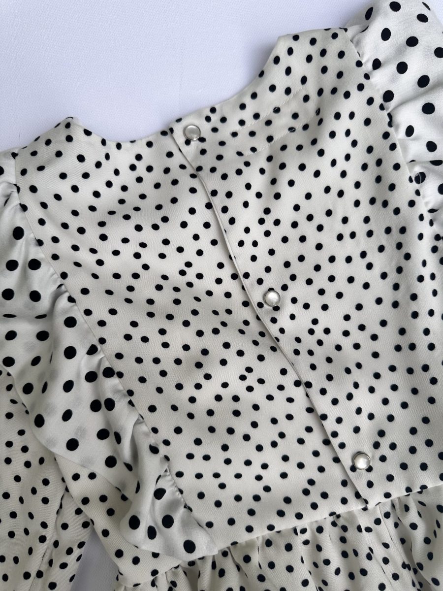 Girl`s White Middle Dress with Black Dots - Image 6